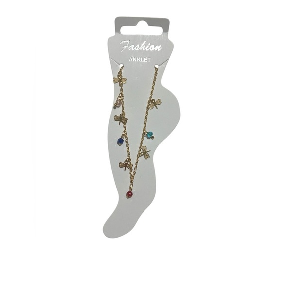 18k. Gold filled Dragonfly Anklet with Blue Accents. - Picture 2 of 9